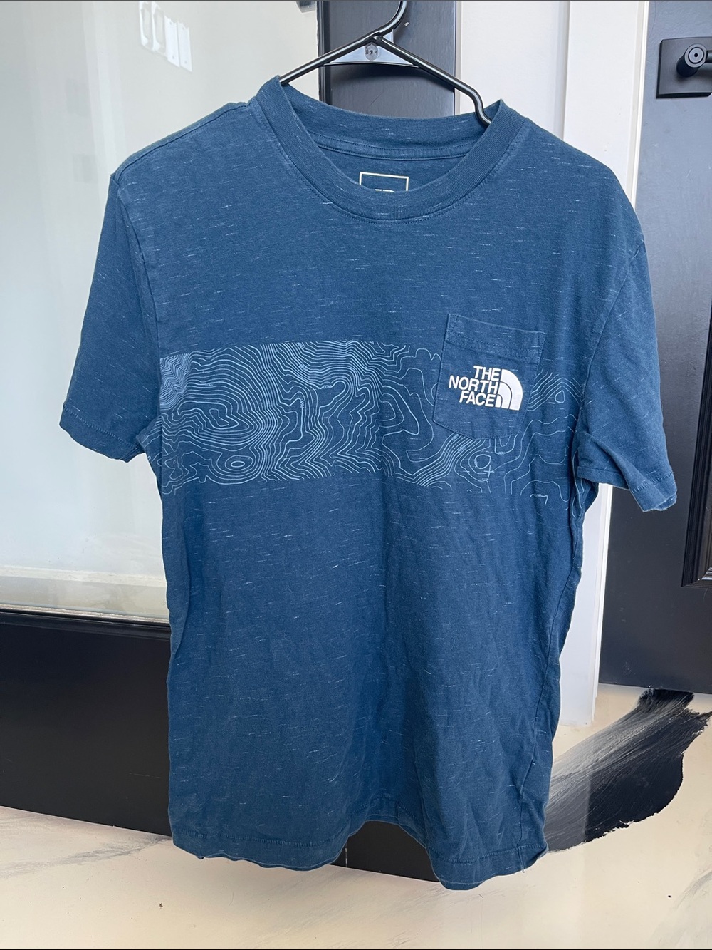 The North Face Men’s Short-Sleeve Crew Tee in Navy Blue with Topographic Print
